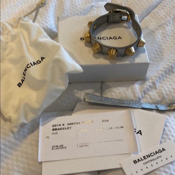 Balenciaga Jewelry - Balenciaga silver leather row gold stud bracelet!